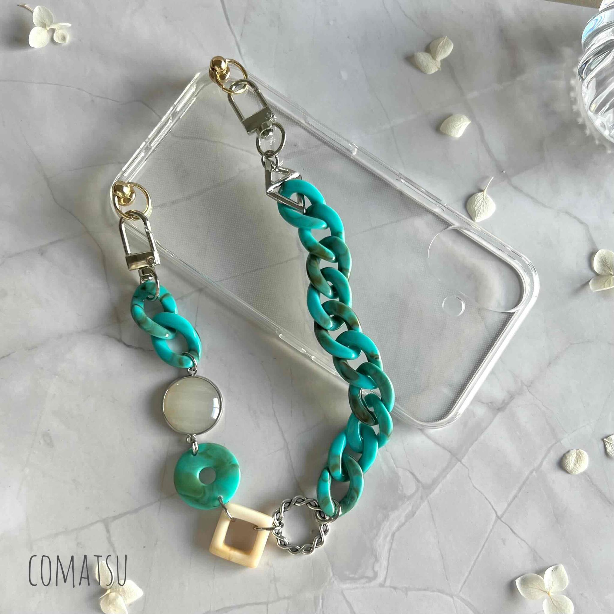 Casual Turquoise ハンドストラップ付きスマホケース 落下防止 リストストラップ スマホカバー | 2枚目